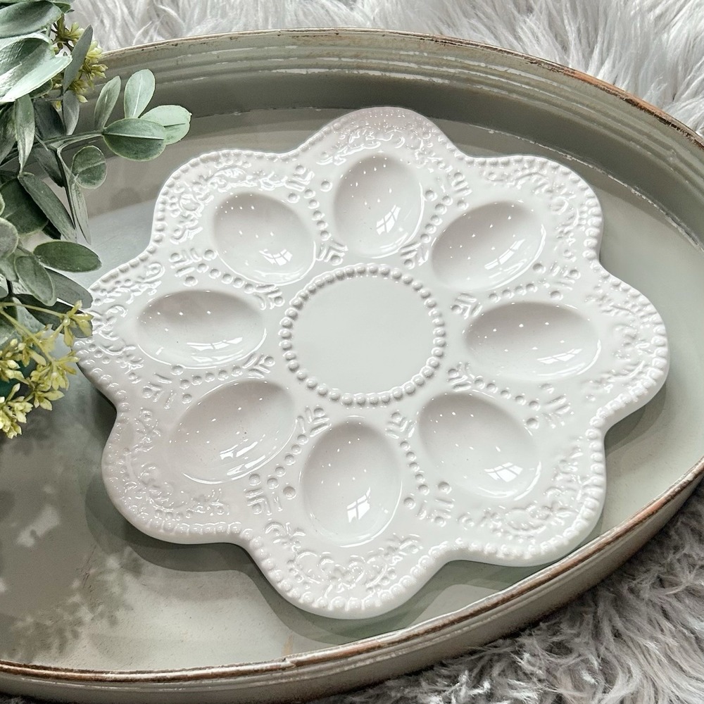 Ashland Deviled Egg Plate White Ceramic Serving Tray Floral‎